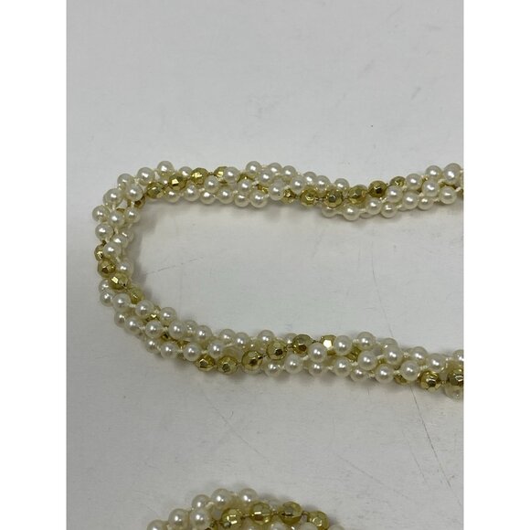 Vintage Faux Pearl & Gold Beaded Garland 15.5 Feet Twisted Strands Christmas - Picture 3 of 9
